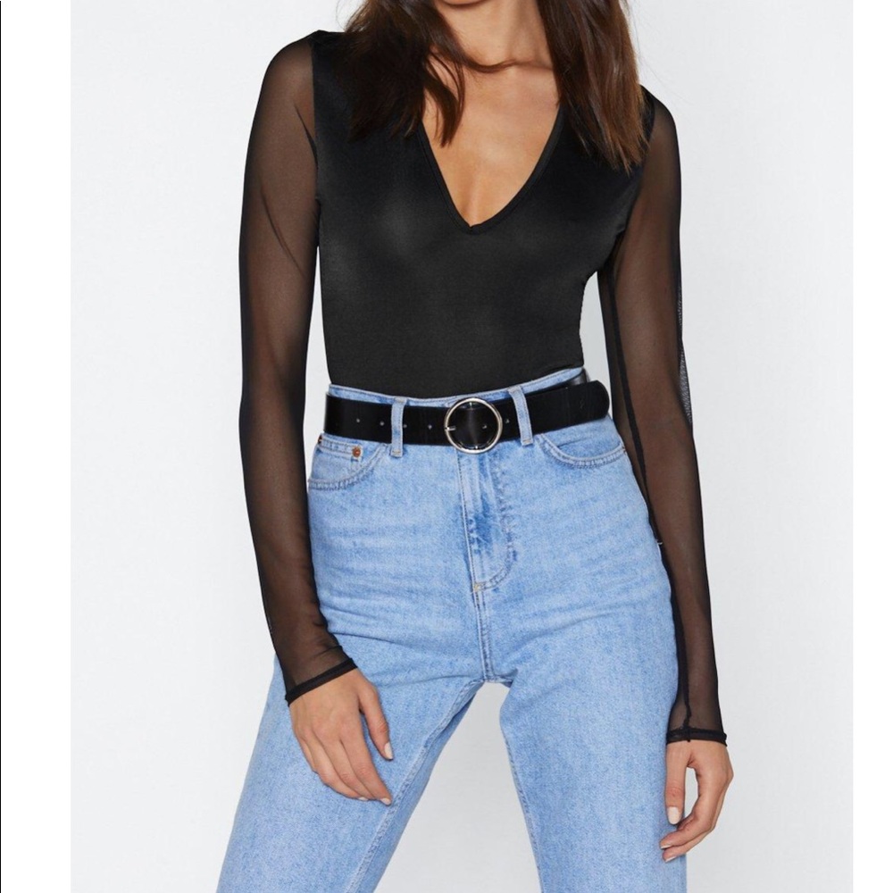 Sheer Mesh Plunge Bodysuit
